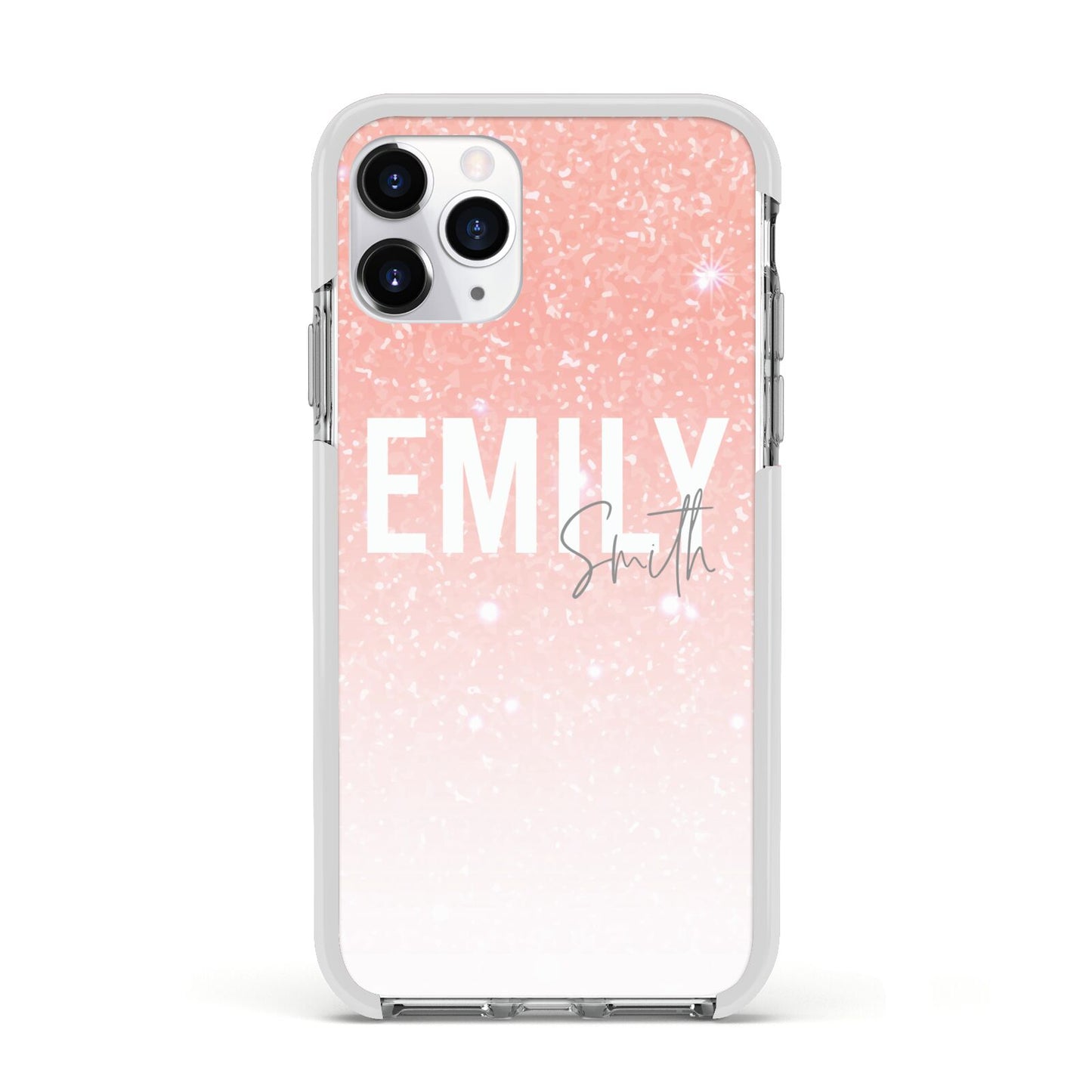 Personalised Pink Glitter Fade Text Apple iPhone 11 Pro in Silver with White Impact Case