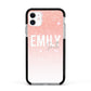 Personalised Pink Glitter Fade Text Apple iPhone 11 in White with Black Impact Case