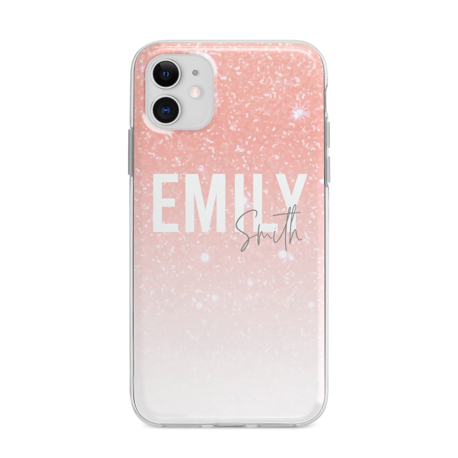 Personalised Pink Glitter Fade Text Apple iPhone 11 in White with Bumper Case