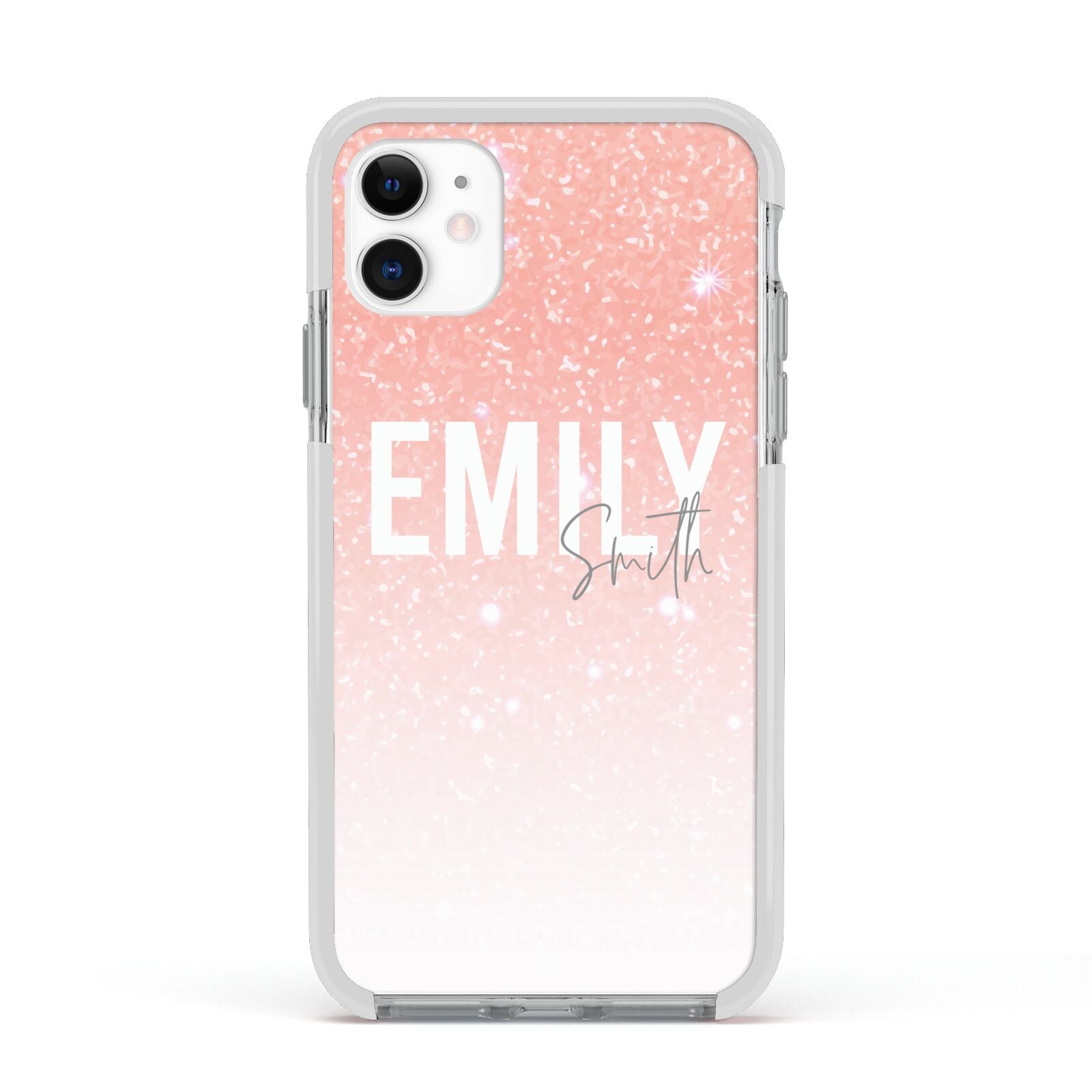 Personalised Pink Glitter Fade Text Apple iPhone 11 in White with White Impact Case