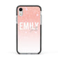 Personalised Pink Glitter Fade Text Apple iPhone XR Impact Case Black Edge on Silver Phone