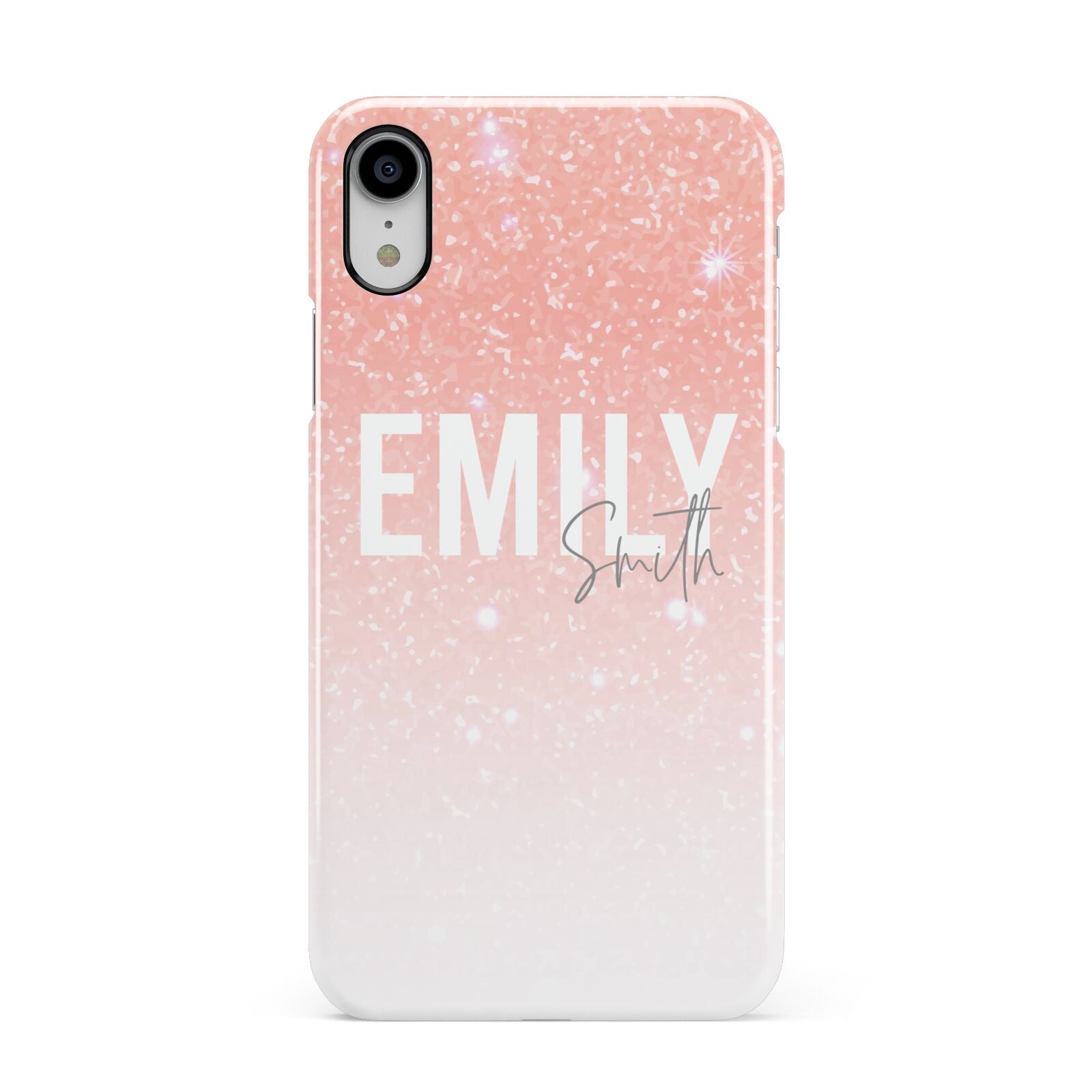Personalised Pink Glitter Fade Text Apple iPhone XR White 3D Snap Case