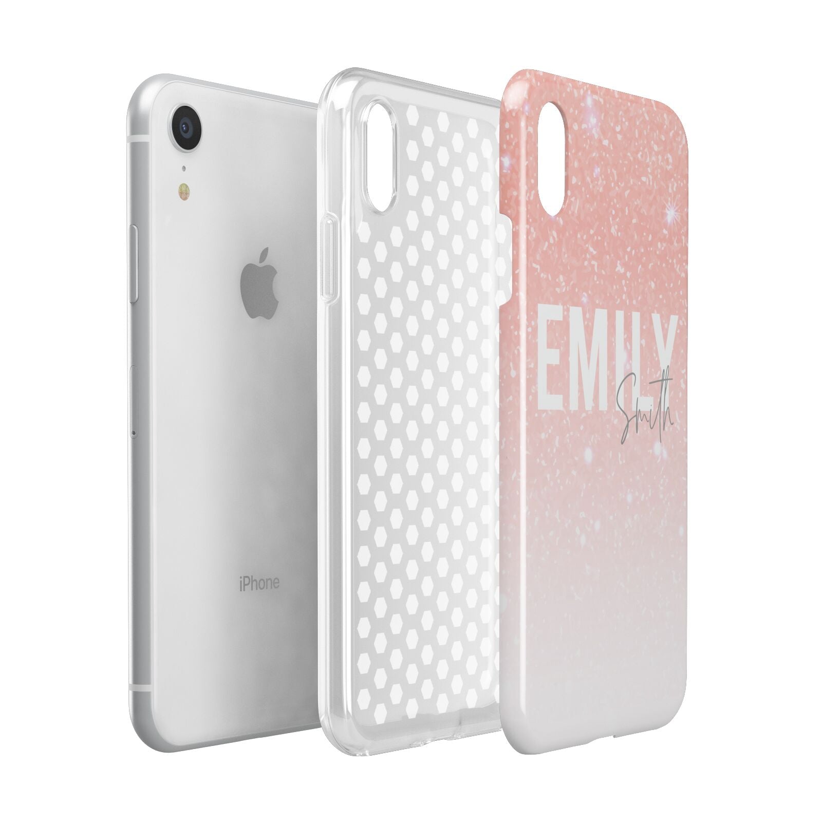 Personalised Pink Glitter Fade Text Apple iPhone XR White 3D Tough Case Expanded view