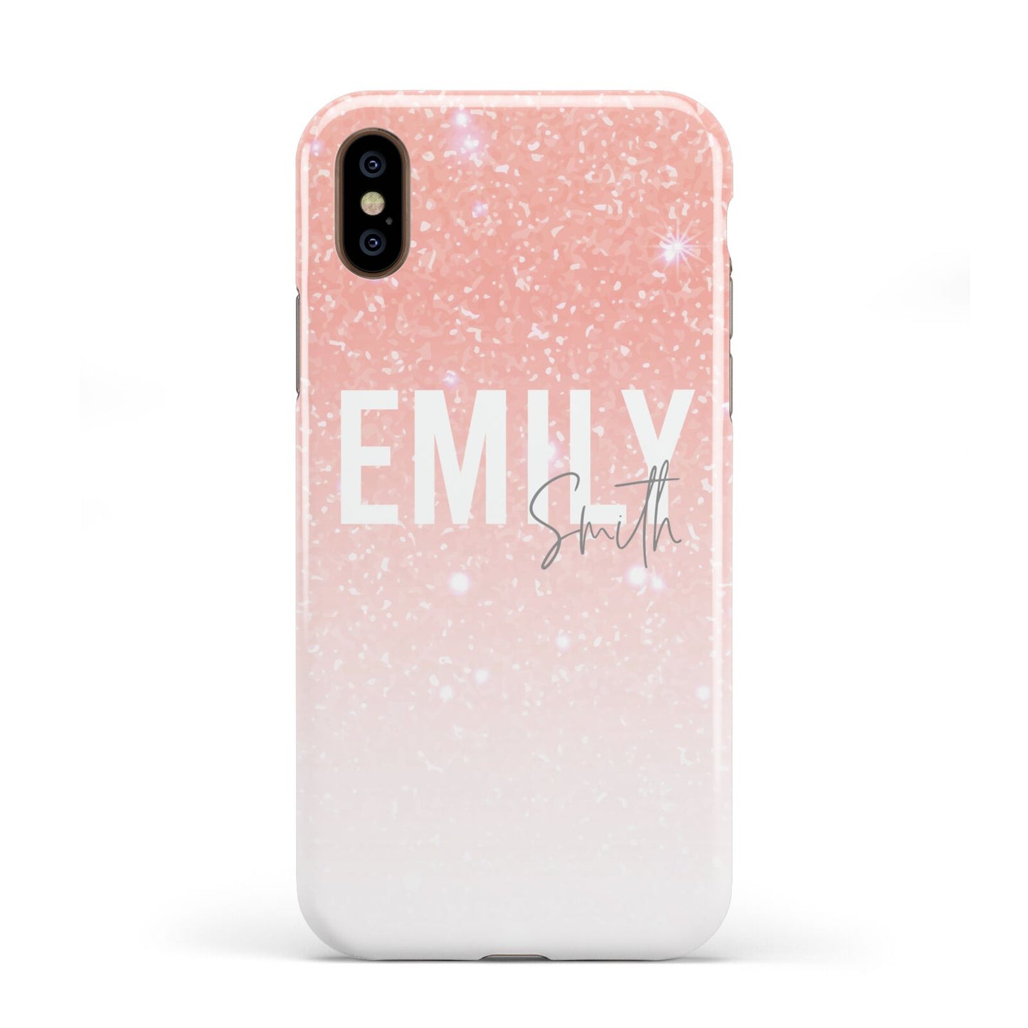 Personalised Pink Glitter Fade Text Apple iPhone XS 3D Tough