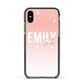 Personalised Pink Glitter Fade Text Apple iPhone Xs Impact Case Black Edge on Black Phone