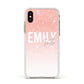 Personalised Pink Glitter Fade Text Apple iPhone Xs Impact Case White Edge on Gold Phone