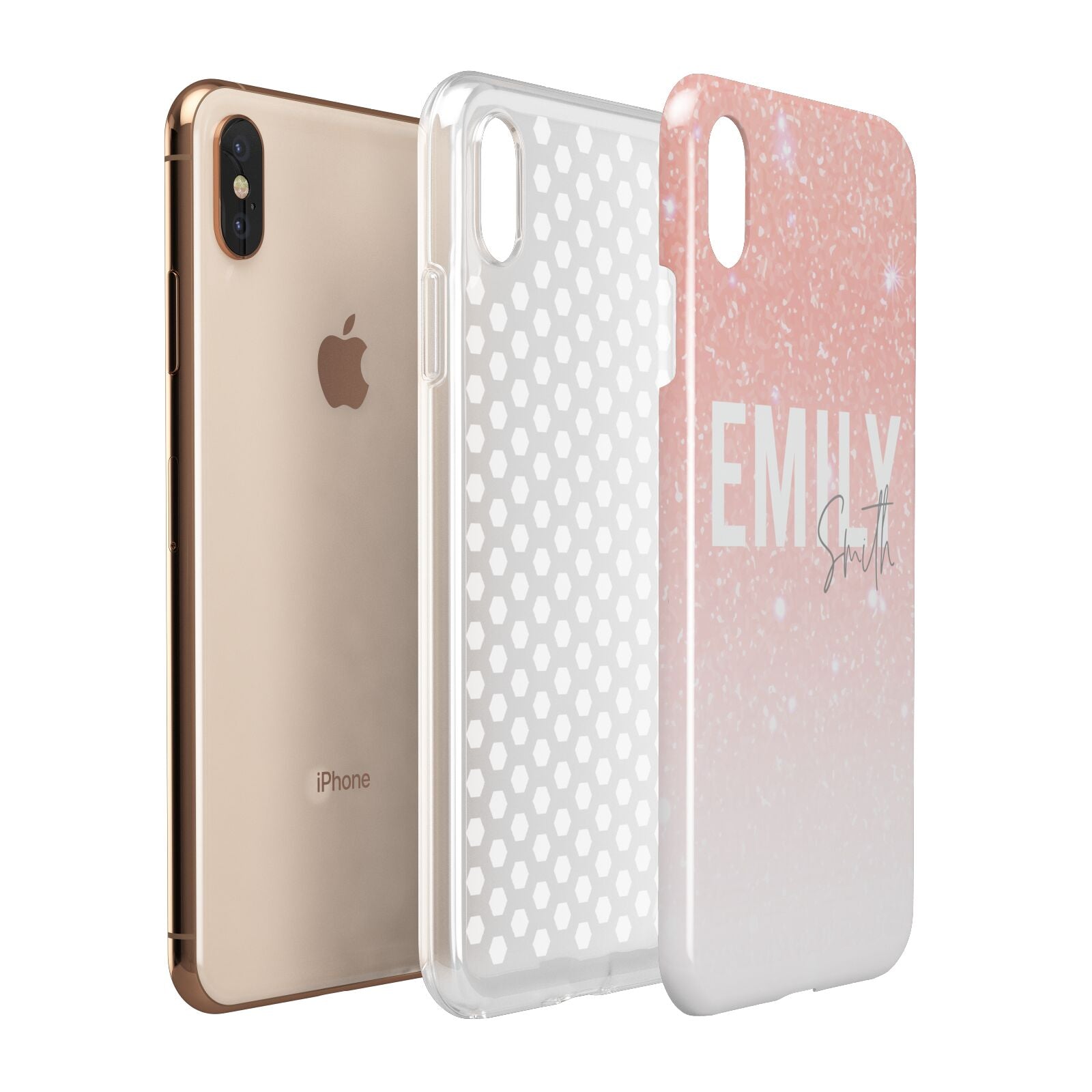 Personalised Pink Glitter Fade Text Apple iPhone Xs Max 3D Tough Case Expanded View