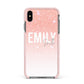 Personalised Pink Glitter Fade Text Apple iPhone Xs Max Impact Case Pink Edge on Black Phone