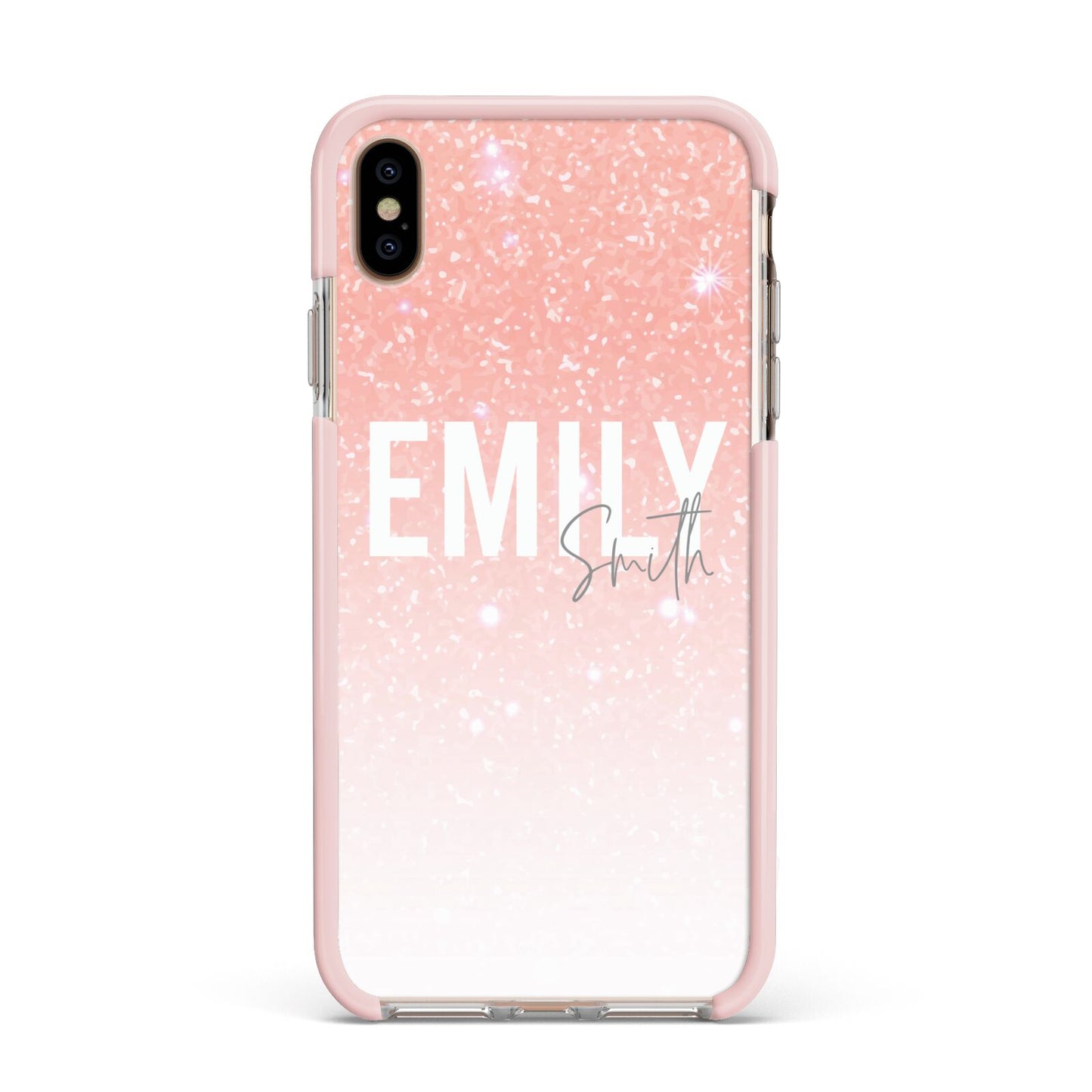 Personalised Pink Glitter Fade Text Apple iPhone Xs Max Impact Case Pink Edge on Gold Phone