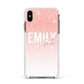Personalised Pink Glitter Fade Text Apple iPhone Xs Max Impact Case White Edge on Black Phone