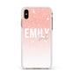 Personalised Pink Glitter Fade Text Apple iPhone Xs Max Impact Case White Edge on Gold Phone