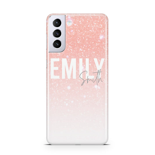 Personalised Pink Glitter Fade Text Samsung S21 Plus Phone Case