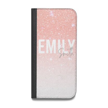 Personalised Pink Glitter Fade Text Vegan Leather Flip iPhone Case