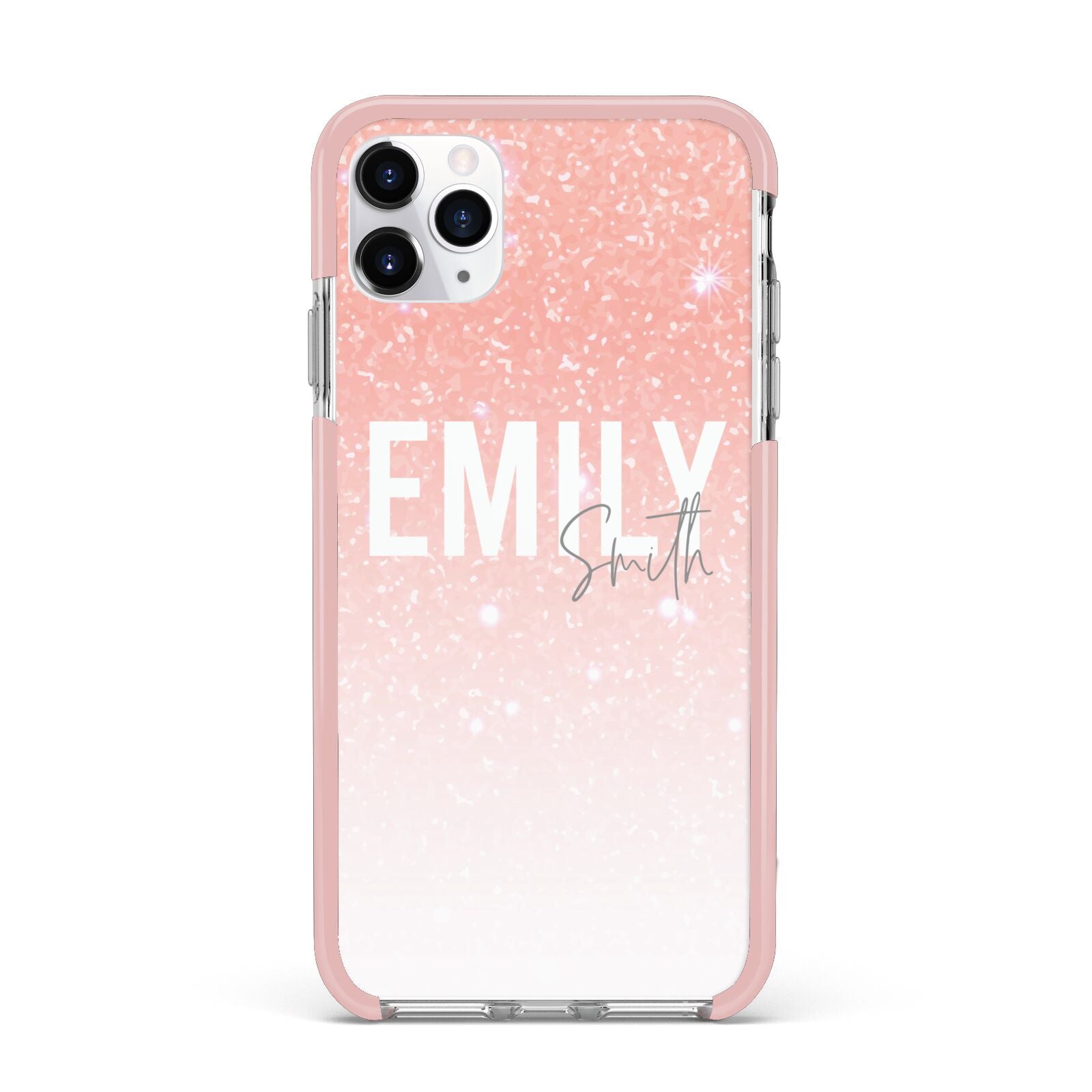 Personalised Pink Glitter Fade Text iPhone 11 Pro Max Impact Pink Edge Case
