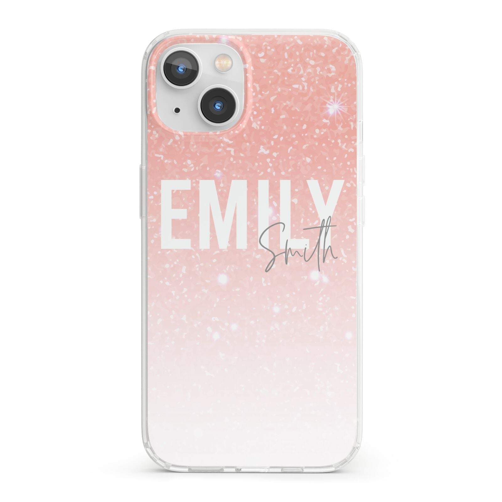 Personalised Pink Glitter Fade Text iPhone 13 Clear Bumper Case