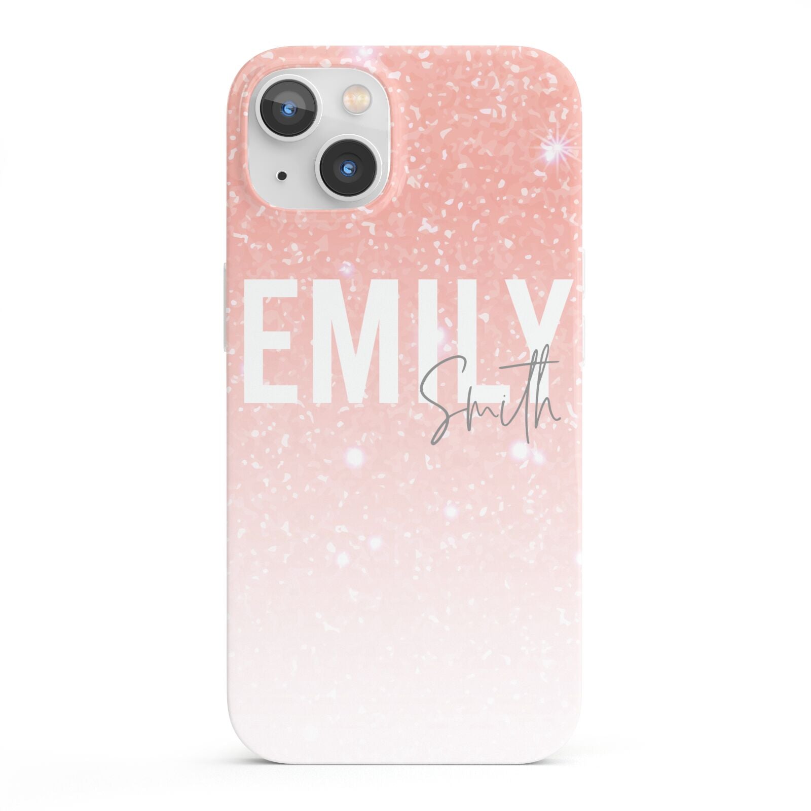 Personalised Pink Glitter Fade Text iPhone 13 Full Wrap 3D Snap Case