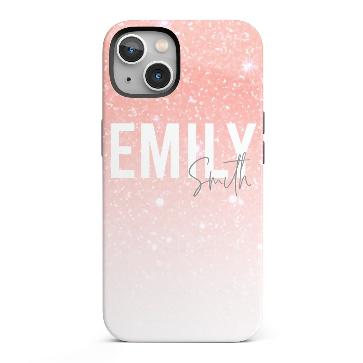 Personalised Pink Glitter Fade Text iPhone 13 Full Wrap 3D Tough Case