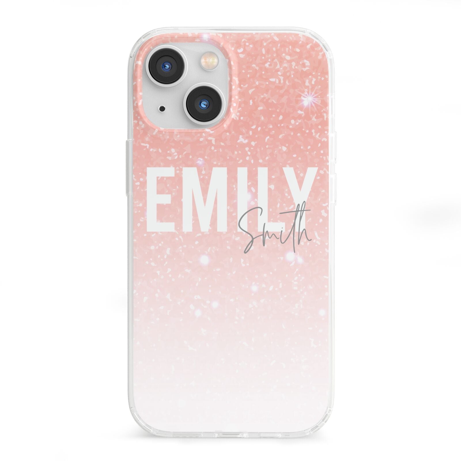 Personalised Pink Glitter Fade Text iPhone 13 Mini Clear Bumper Case