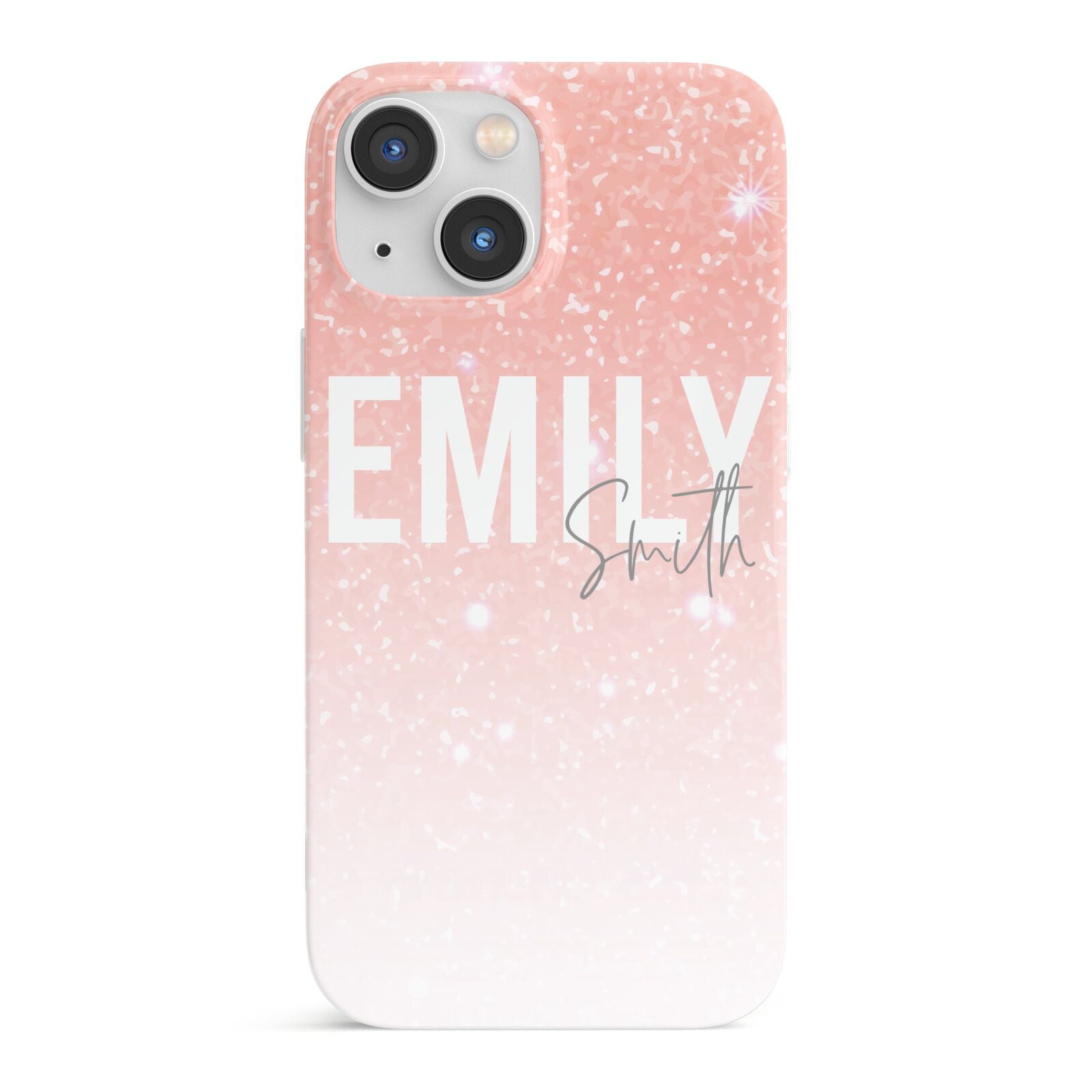 Personalised Pink Glitter Fade Text iPhone 13 Mini Full Wrap 3D Snap Case