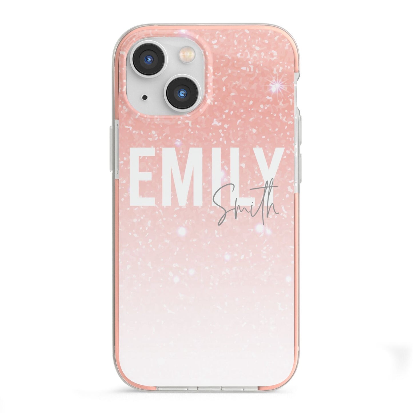 Personalised Pink Glitter Fade Text iPhone 13 Mini TPU Impact Case with Pink Edges