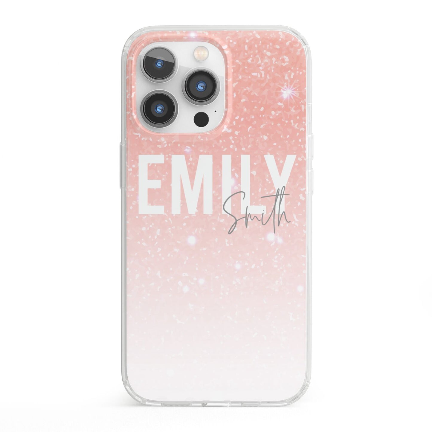Personalised Pink Glitter Fade Text iPhone 13 Pro Clear Bumper Case