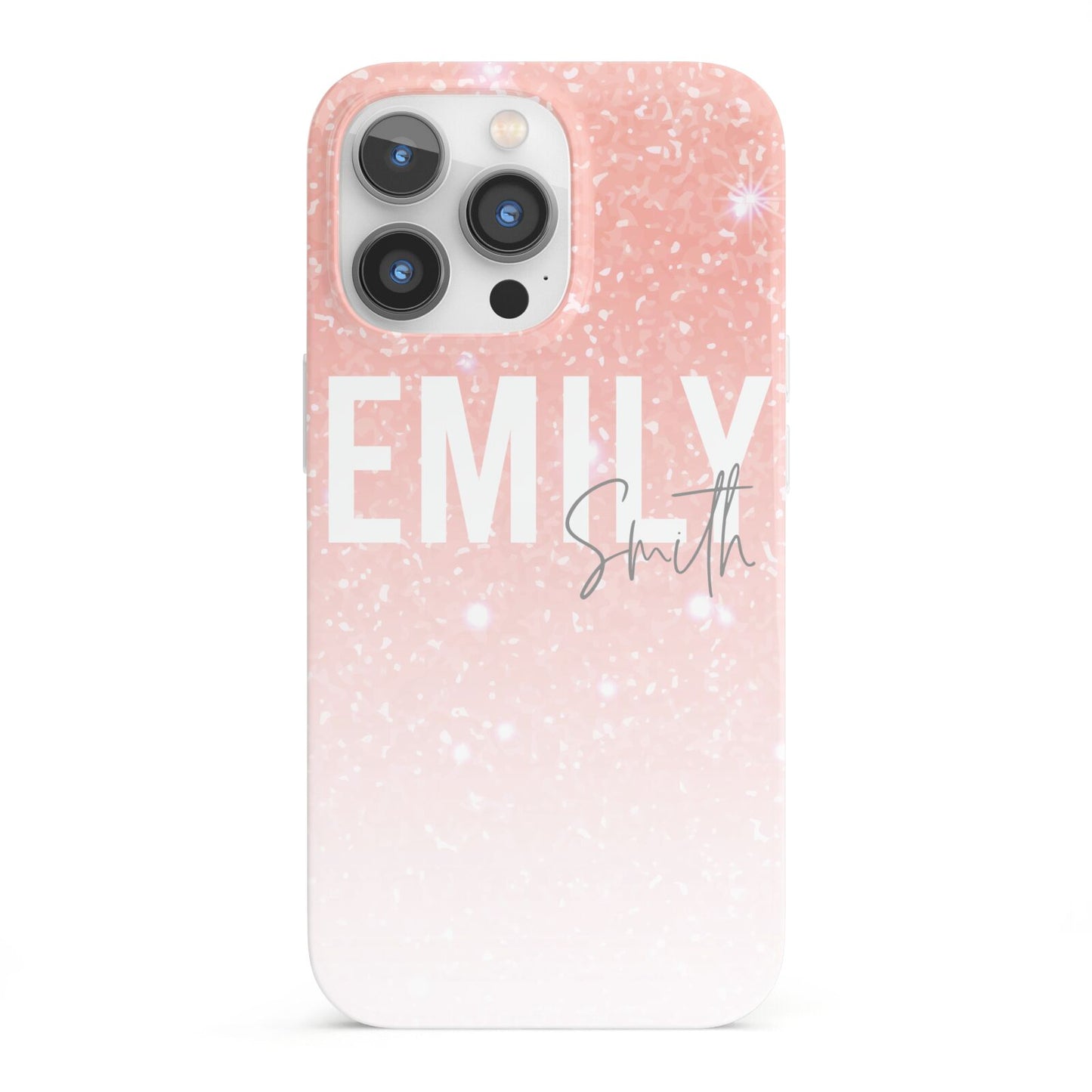 Personalised Pink Glitter Fade Text iPhone 13 Pro Full Wrap 3D Snap Case