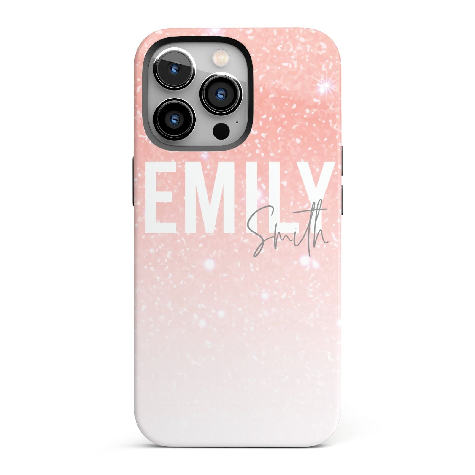 Personalised Pink Glitter Fade Text iPhone 13 Pro Full Wrap 3D Tough Case