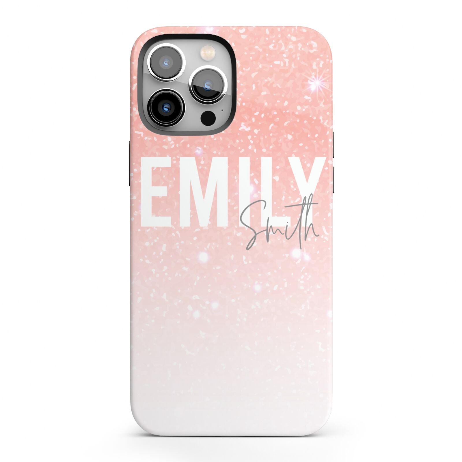 Personalised Pink Glitter Fade Text iPhone 13 Pro Max Full Wrap 3D Tough Case
