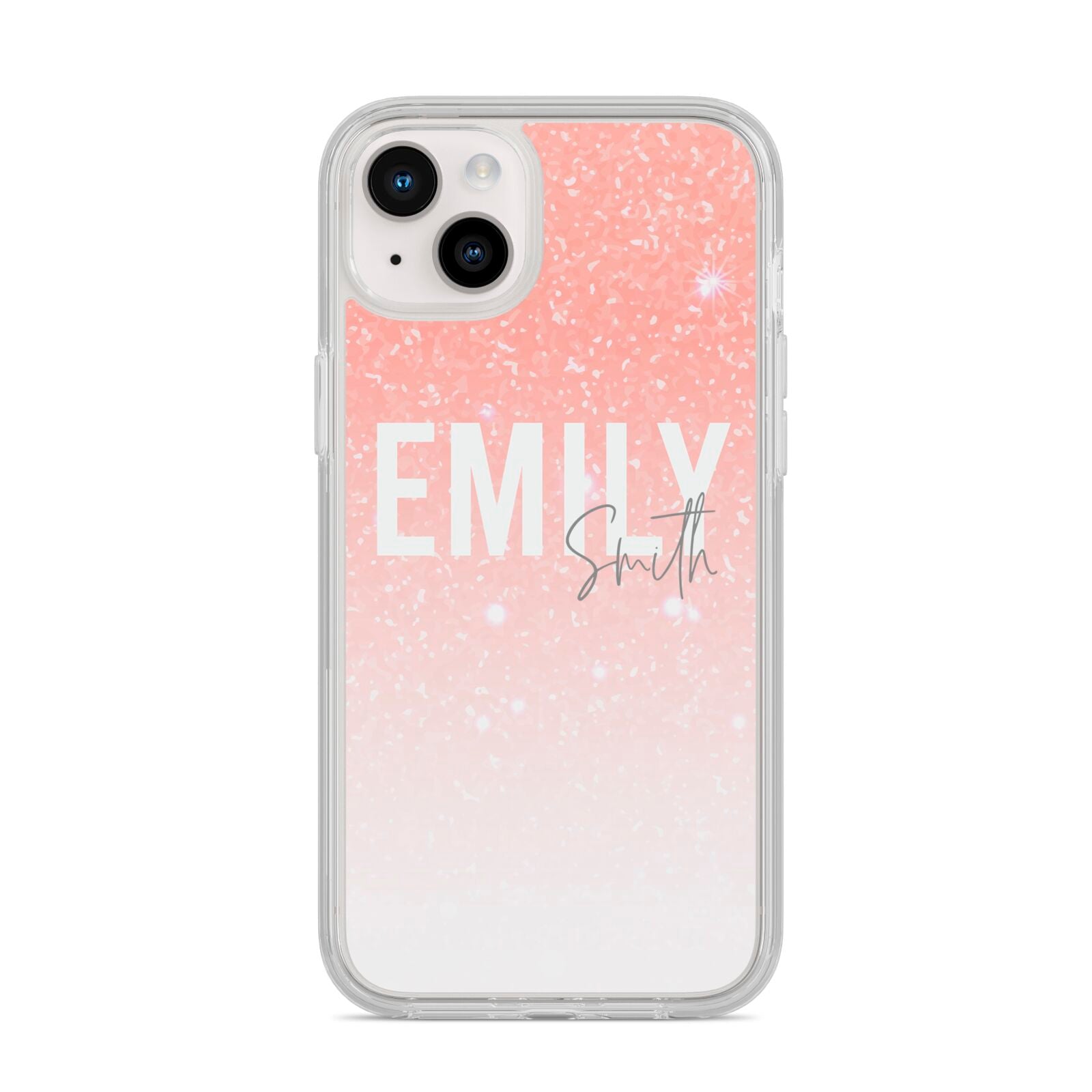 Personalised Pink Glitter Fade Text iPhone 14 Plus Clear Tough Case Starlight