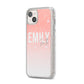 Personalised Pink Glitter Fade Text iPhone 14 Plus Glitter Tough Case Starlight Angled Image