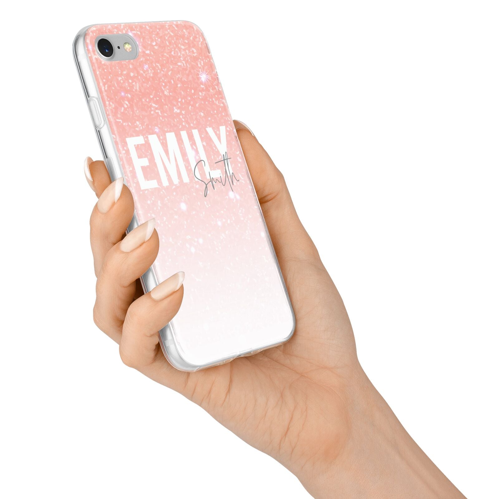 Personalised Pink Glitter Fade Text iPhone 7 Bumper Case on Silver iPhone Alternative Image