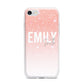 Personalised Pink Glitter Fade Text iPhone 7 Bumper Case on Silver iPhone