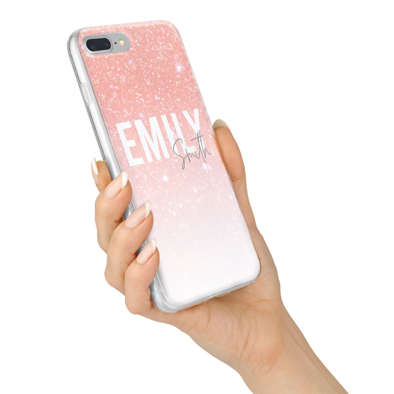 Personalised Pink Glitter Fade Text iPhone 7 Plus Bumper Case on Silver iPhone Alternative Image
