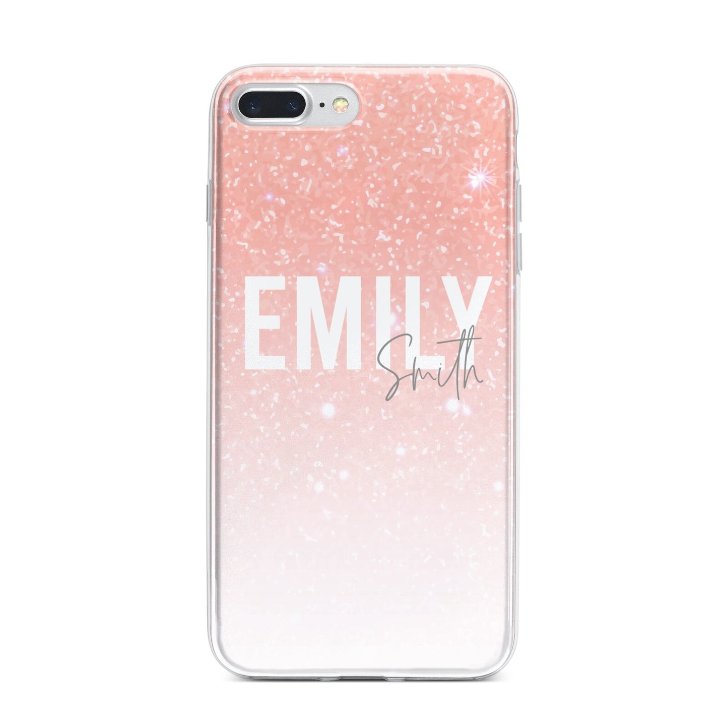 Personalised Pink Glitter Fade Text iPhone 7 Plus Bumper Case on Silver iPhone