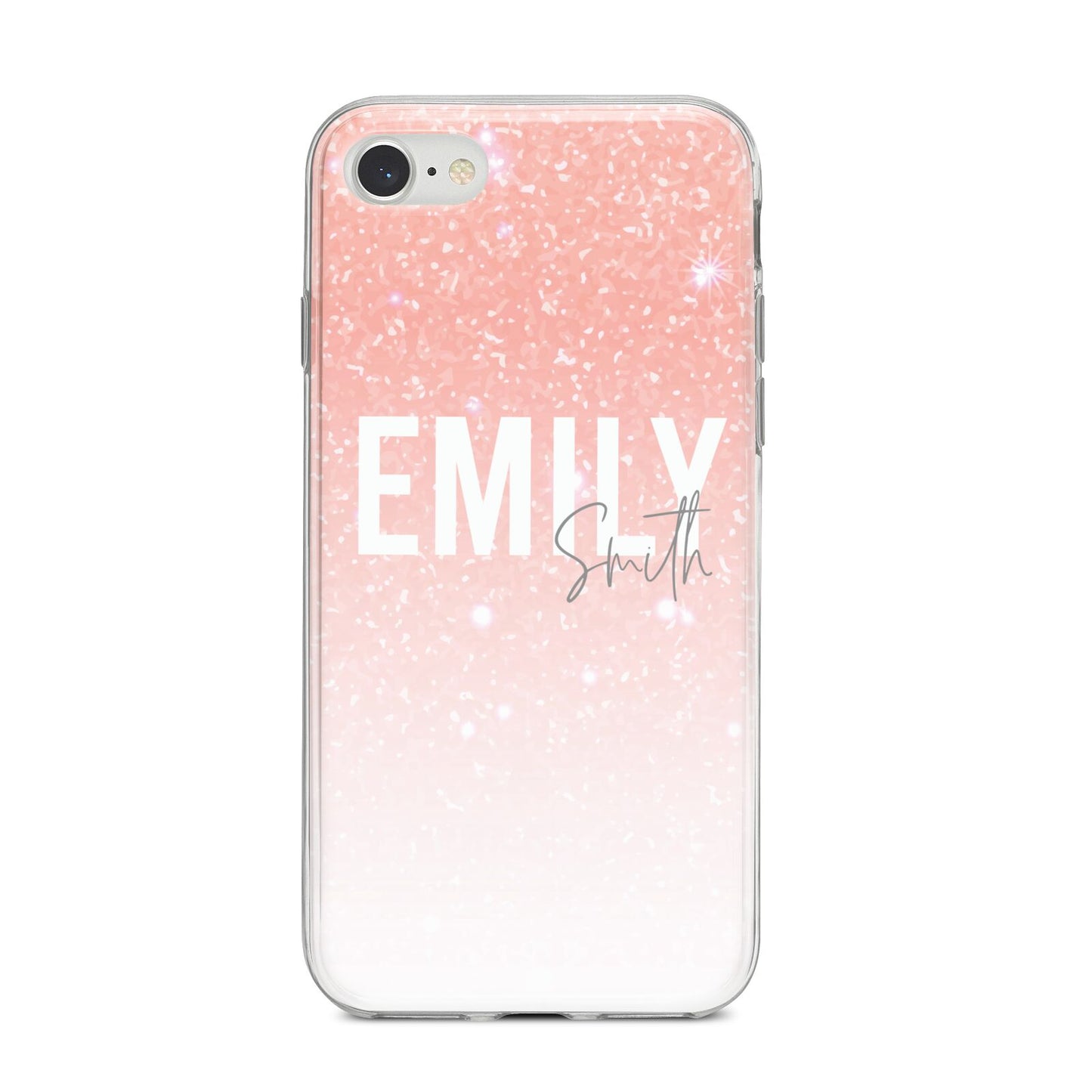 Personalised Pink Glitter Fade Text iPhone 8 Bumper Case on Silver iPhone