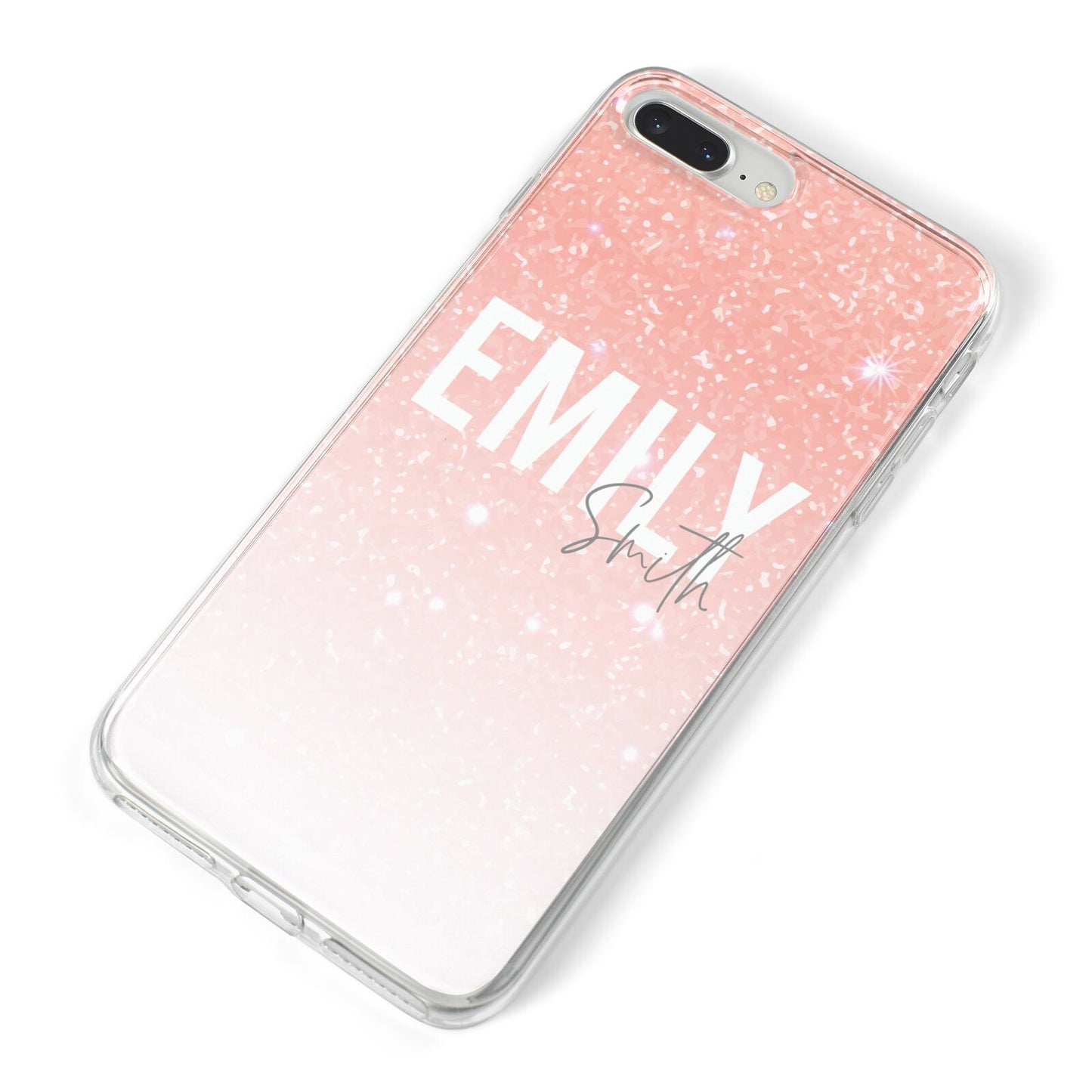 Personalised Pink Glitter Fade Text iPhone 8 Plus Bumper Case on Silver iPhone Alternative Image