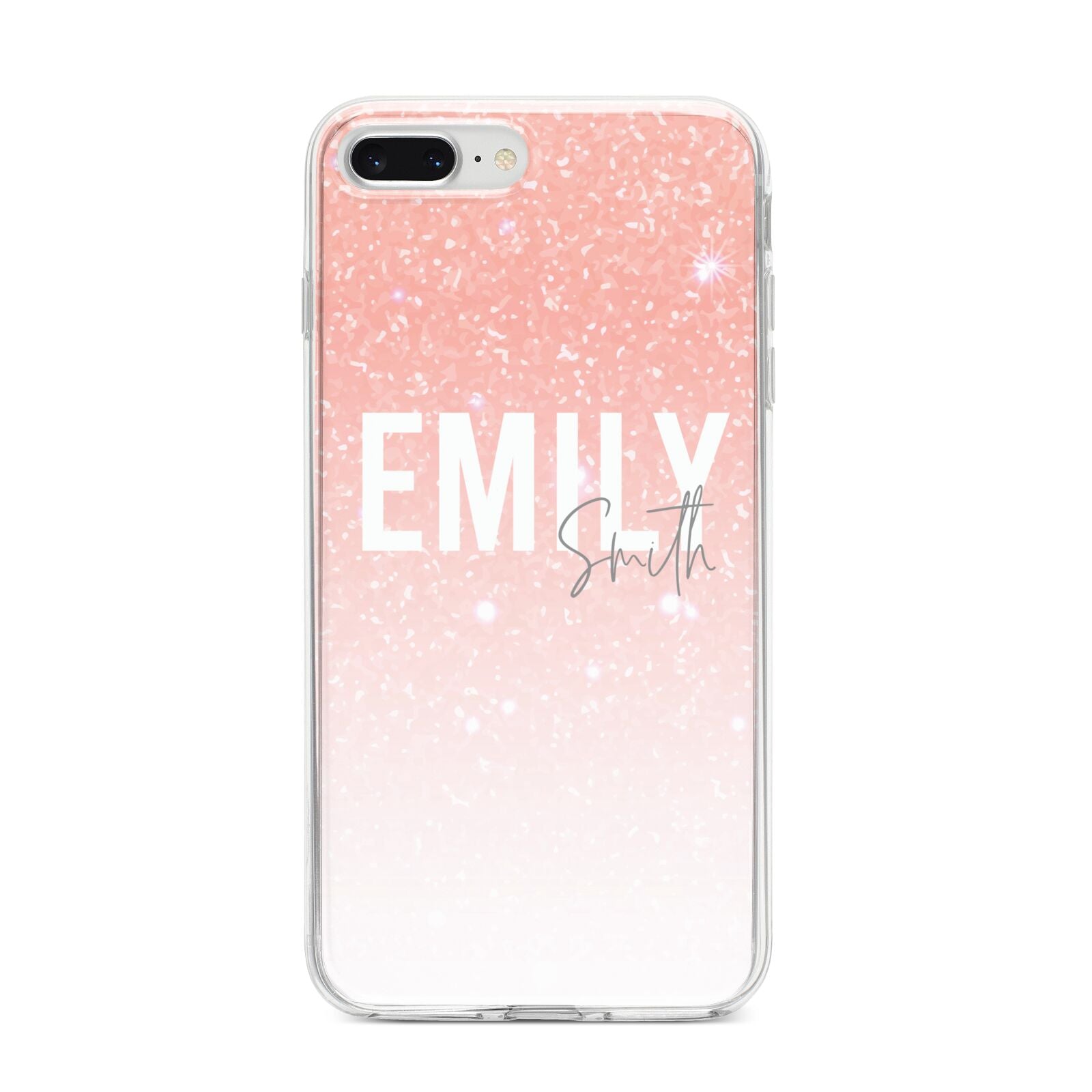 Personalised Pink Glitter Fade Text iPhone 8 Plus Bumper Case on Silver iPhone
