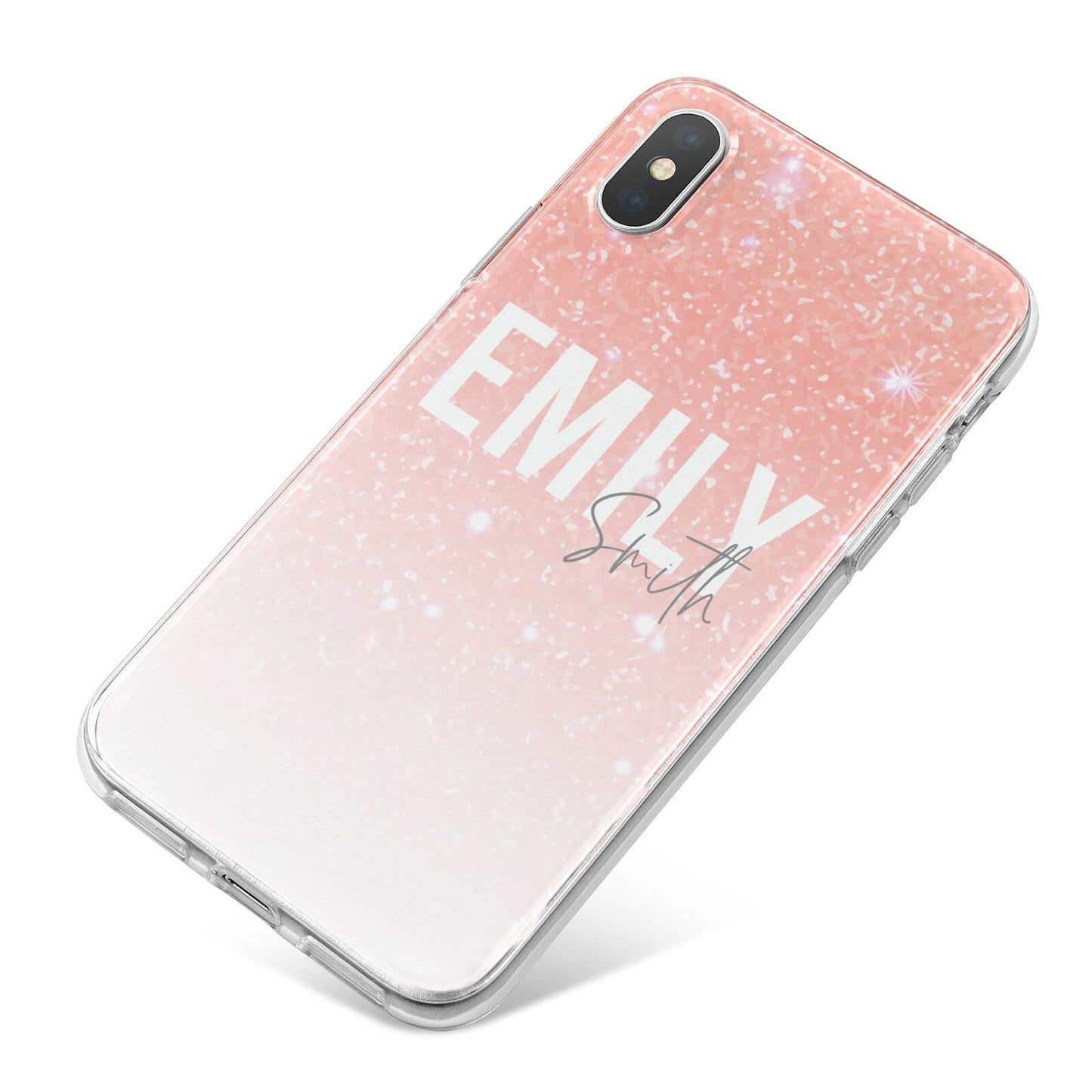 Personalised Pink Glitter Fade Text iPhone X Bumper Case on Silver iPhone