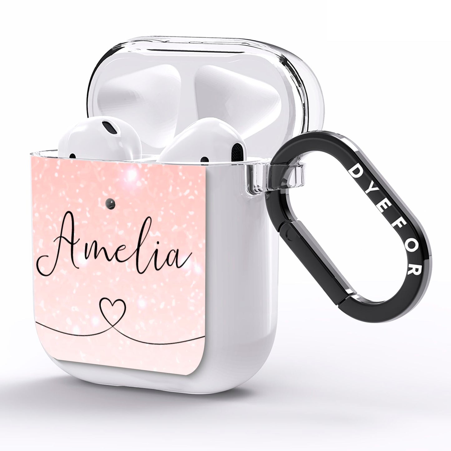Personalised Pink Glitter Fade with Black Text AirPods Clear Case Side Image