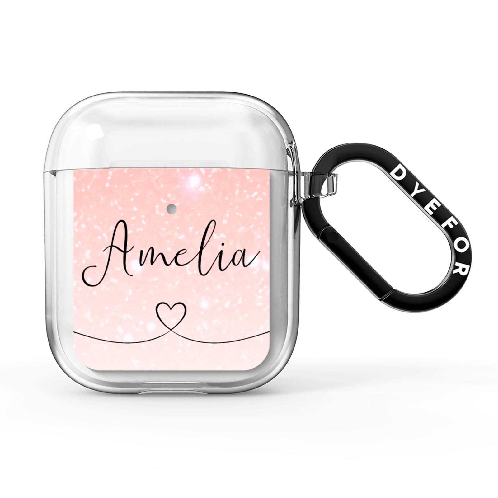 Personalised Pink Glitter Fade with Black Text AirPods Clear Case