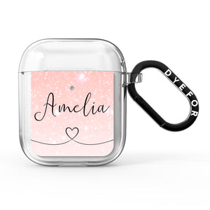 Personalised Pink Glitter Fade with Black Text AirPods Case