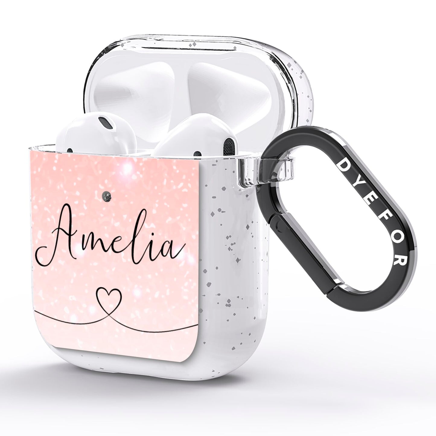 Personalised Pink Glitter Fade with Black Text AirPods Glitter Case Side Image