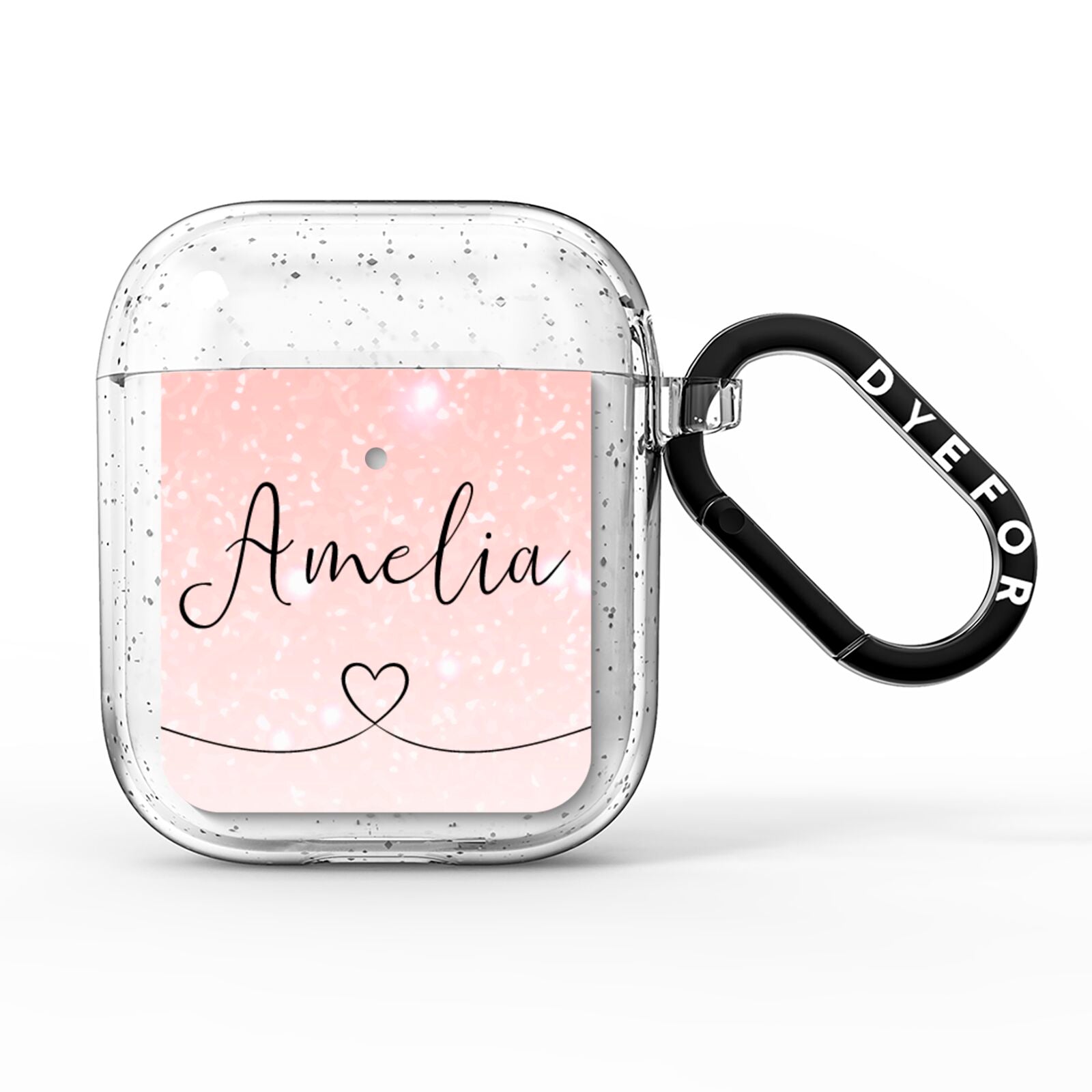 Personalised Pink Glitter Fade with Black Text AirPods Glitter Case