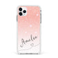 Personalised Pink Glitter Fade with Black Text Apple iPhone 11 Pro Max in Silver with White Impact Case