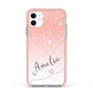 Personalised Pink Glitter Fade with Black Text Apple iPhone 11 in White with Pink Impact Case