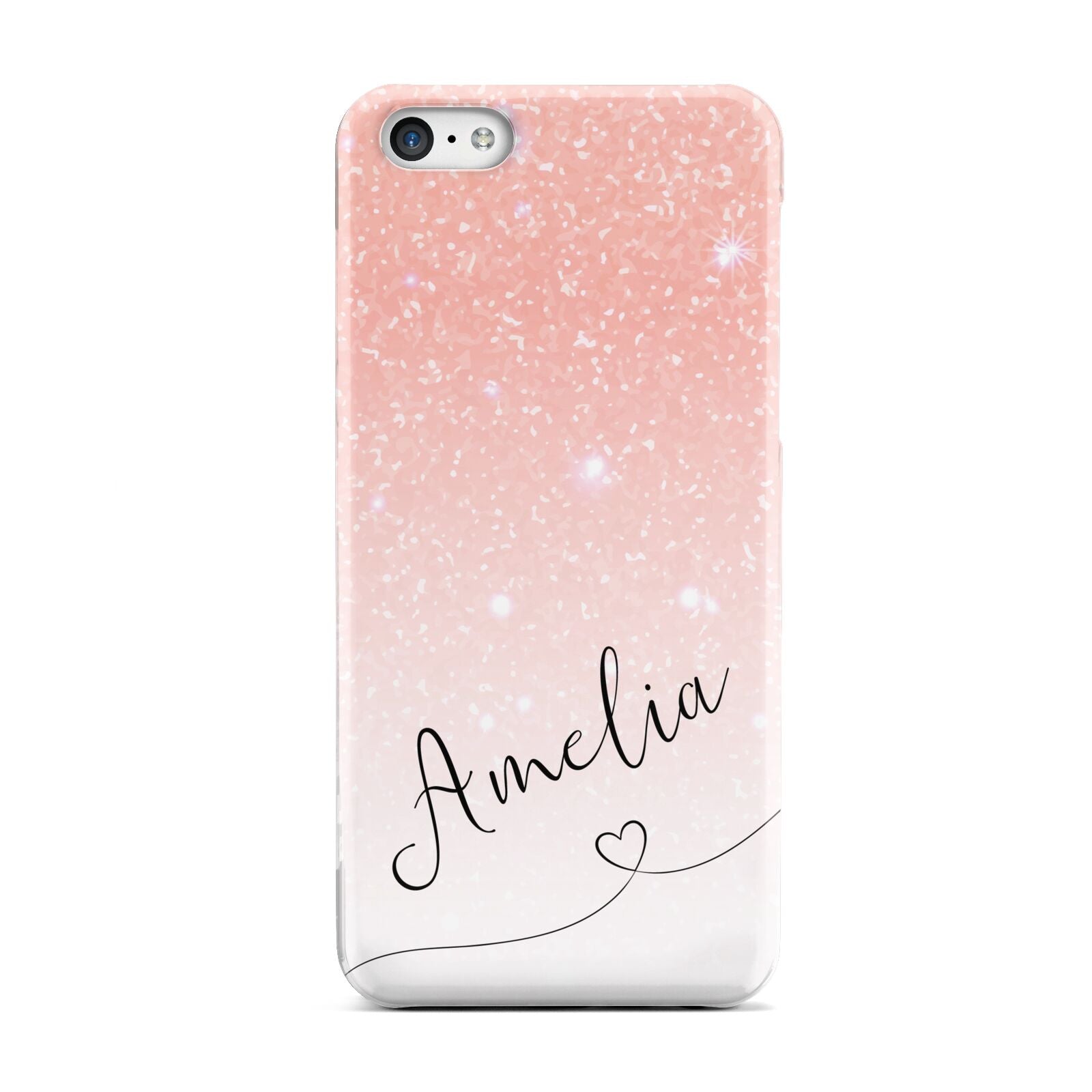 Personalised Pink Glitter Fade with Black Text Apple iPhone 5c Case