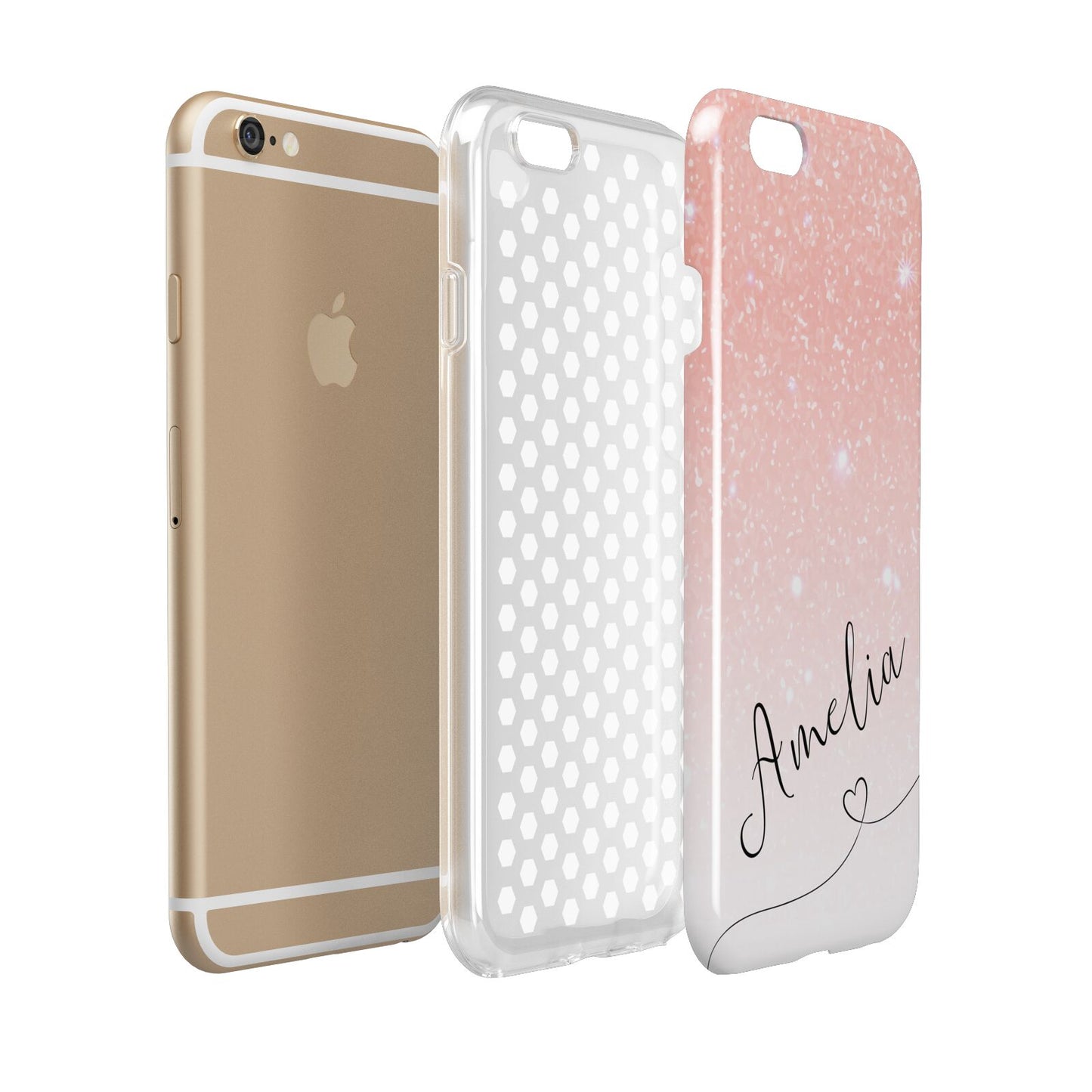 Personalised Pink Glitter Fade with Black Text Apple iPhone 6 3D Tough Case Expanded view