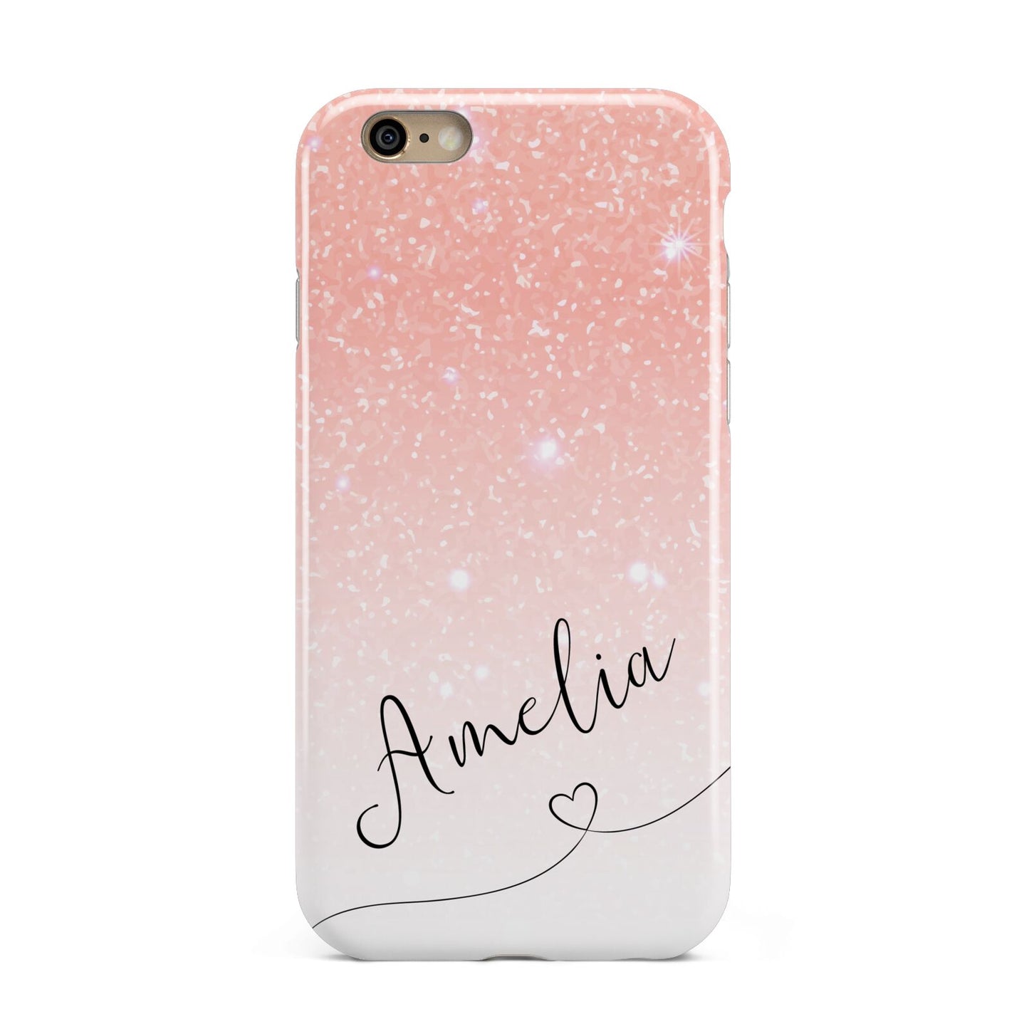 Personalised Pink Glitter Fade with Black Text Apple iPhone 6 3D Tough Case