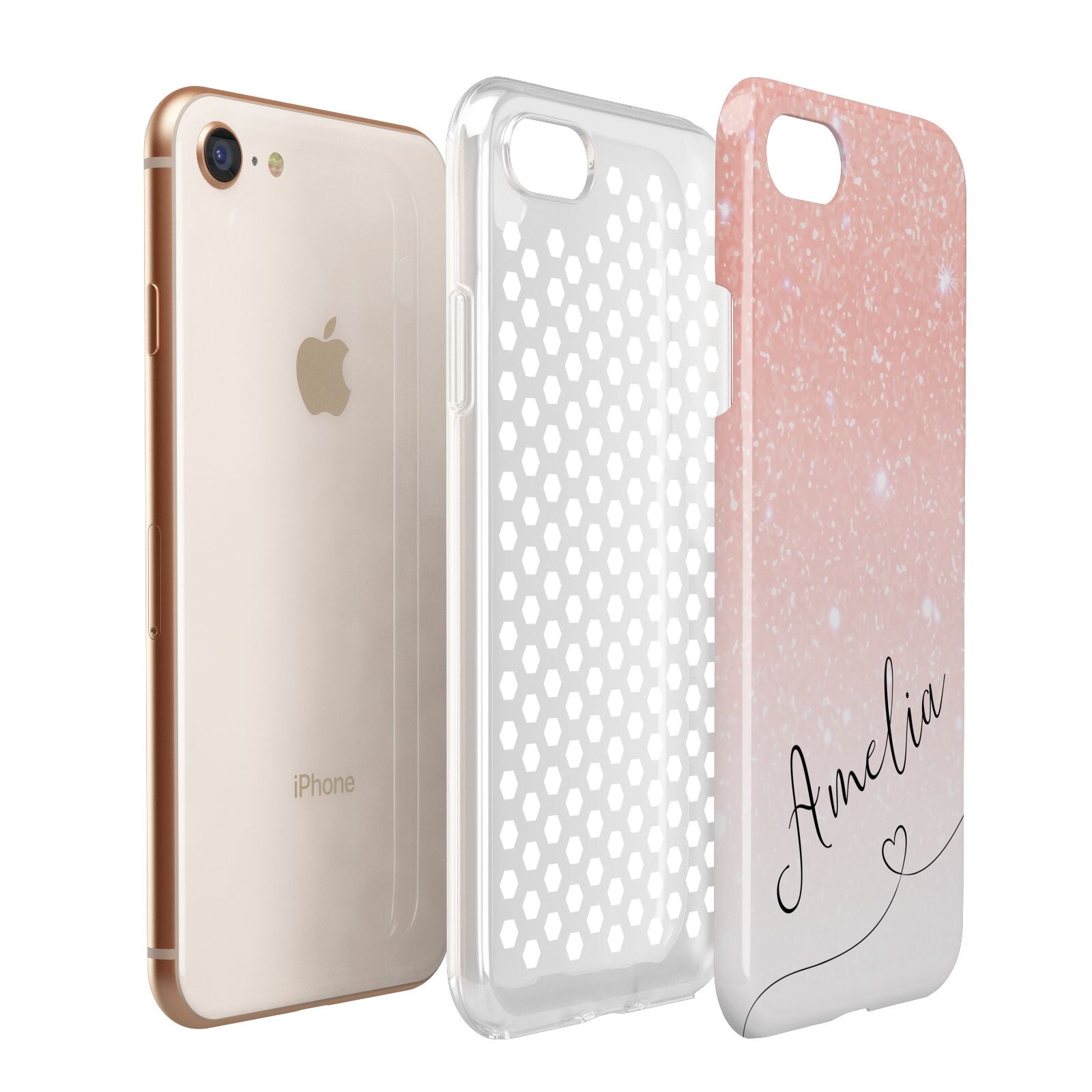 Personalised Pink Glitter Fade with Black Text Apple iPhone 7 8 3D Tough Case Expanded View