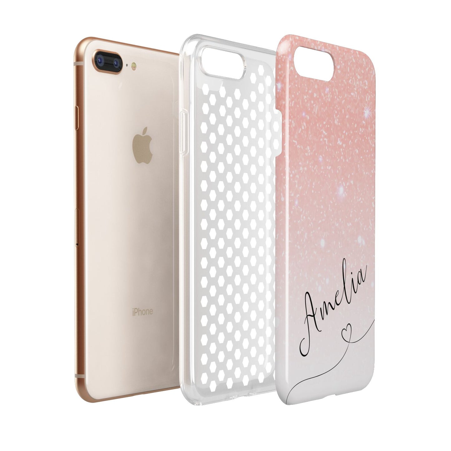 Personalised Pink Glitter Fade with Black Text Apple iPhone 7 8 Plus 3D Tough Case Expanded View